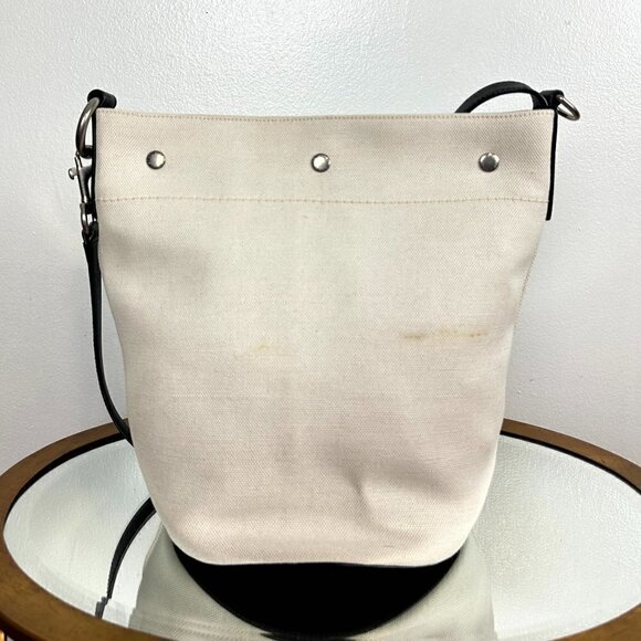 SAINT LAURENT Rive Gauche Bucket Bag in White Linen - Picture 9 of 17